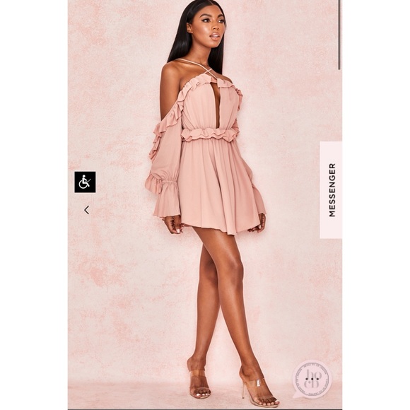 NWT House of CB London Serenity Off Shoulder Dress Mini Cut Out Ruffled Pink - Picture 4 of 13